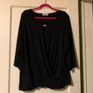 Calvin Klein Faux Wrap Blouse w/Silver Decoration